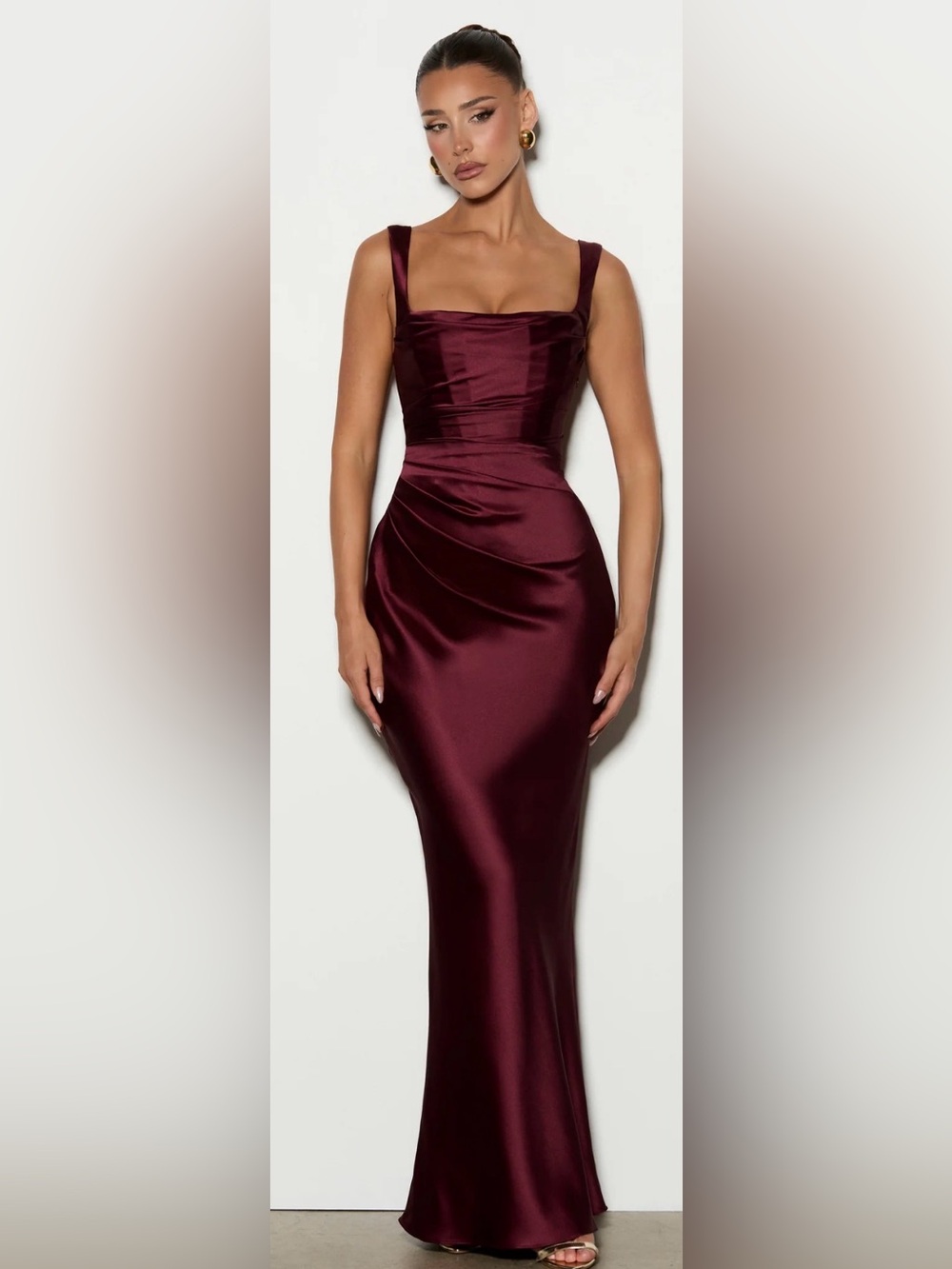 Babyboo Calanthe Cherry Lacquer Satin Corset Maxi Dress & Ayla Chiffon Scarf